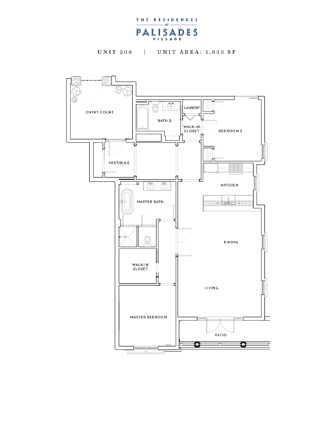 Floor plan for 2 beds, 2 baths, 1633 sqft